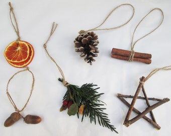 6 Natural Sustainable Eco Friendly Organic Biodegradable Xmas Christmas Tree Decoration Ornament Set