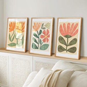 Boho Floral Art Print Set: Desert Flower Wall Decor, Earth Tones