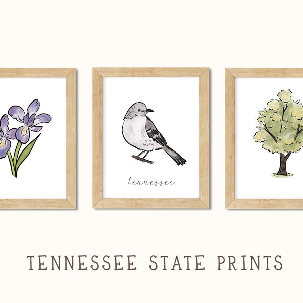 Tennessee State Wall Art | Tennessee Prints | Tennessee State Bird, Tennessee State Flower