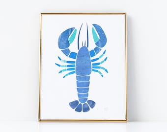Blue Lobster Art Print: Coastal Wall Decor
