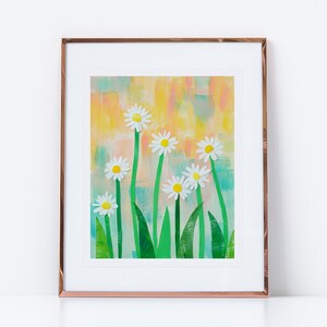 Daisy Art Print: Colorful Floral Illustration, Acrylic & Cut Paper