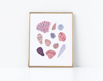 Seashell Painting Art Print, Coastal Wall Artwork, Beach House Decor