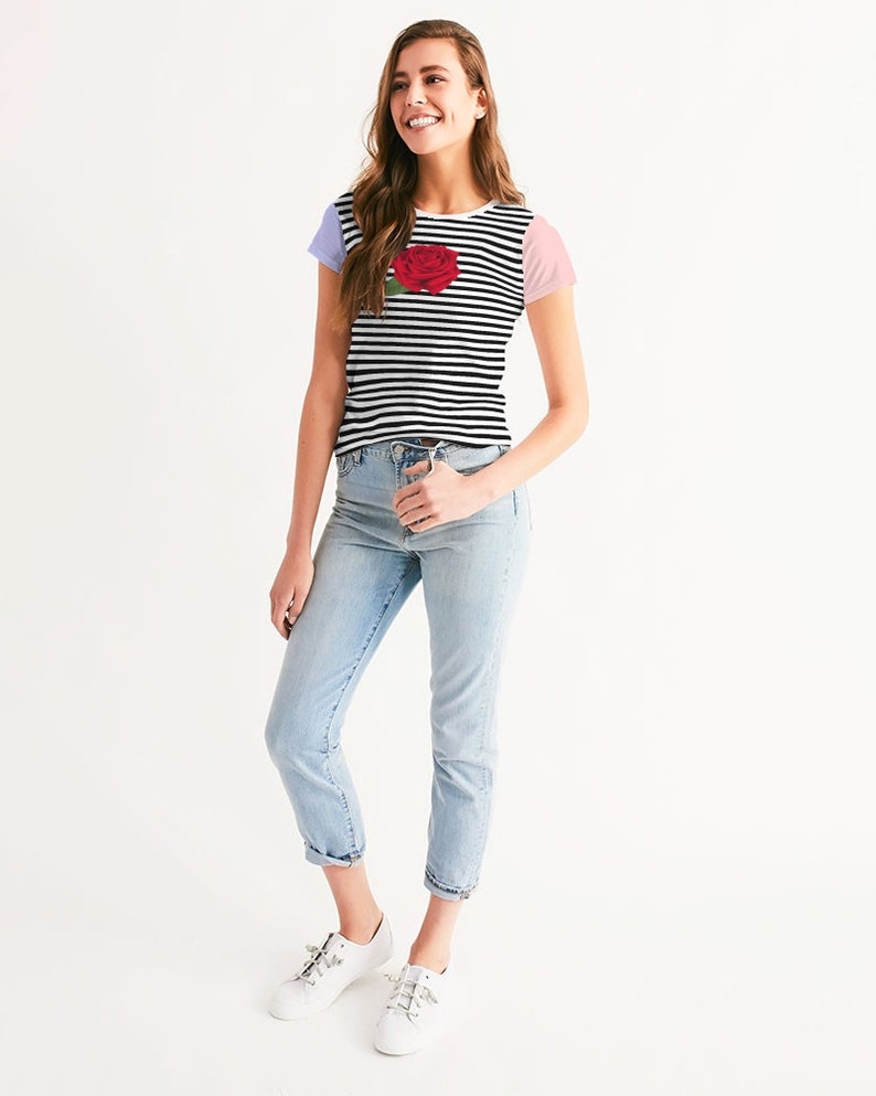 Striped Tee with Colored Sleeves