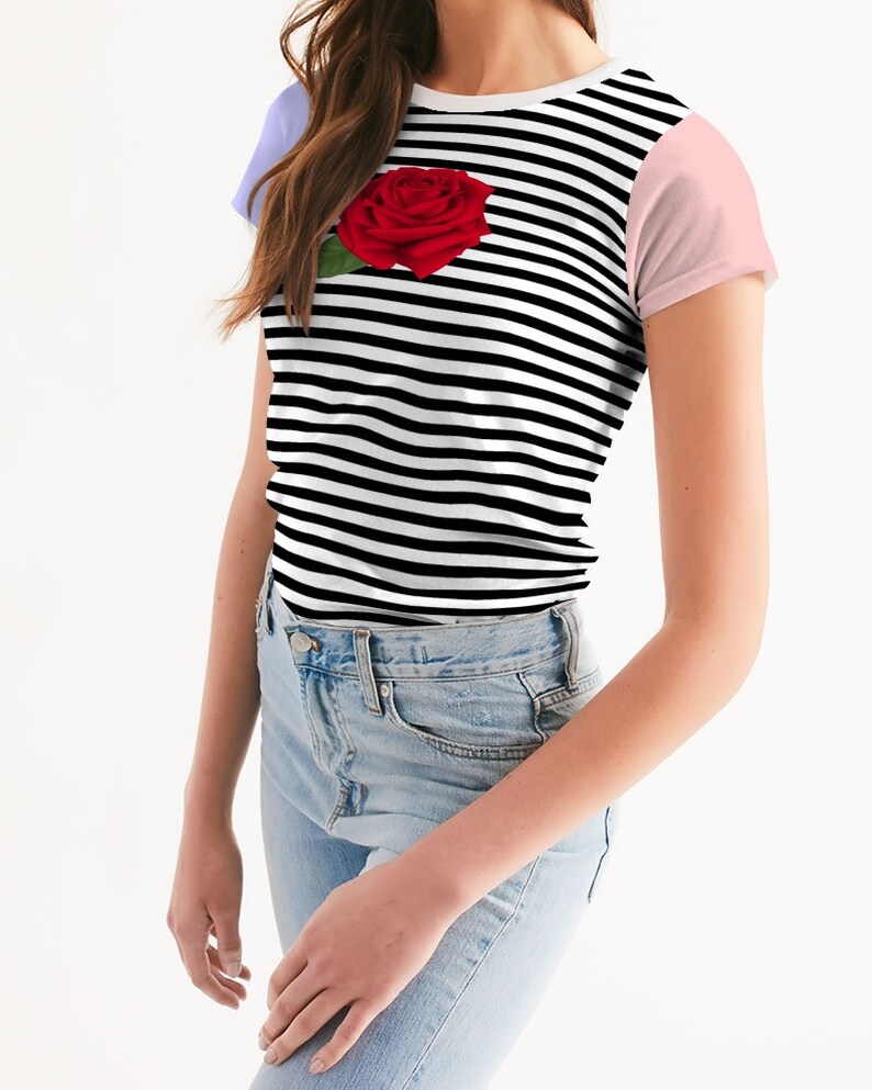 Striped Tee with Colored Sleeves