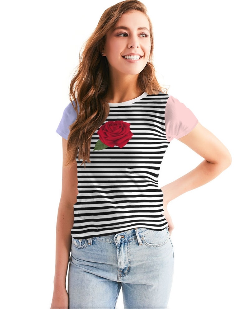 Striped Tee with Colored Sleeves