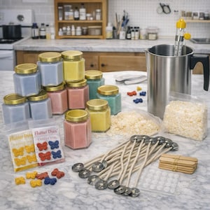 Soy Wax Candle Making Kit – Professional Candle Supplies, Flutter Dyes, Thermometer & Pour Pot