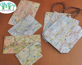 Map Envelope or Gift Bag- Handmade from road map atlas - Self Sealing - Different Sizes - Recycled Upcycled UK and European Maps