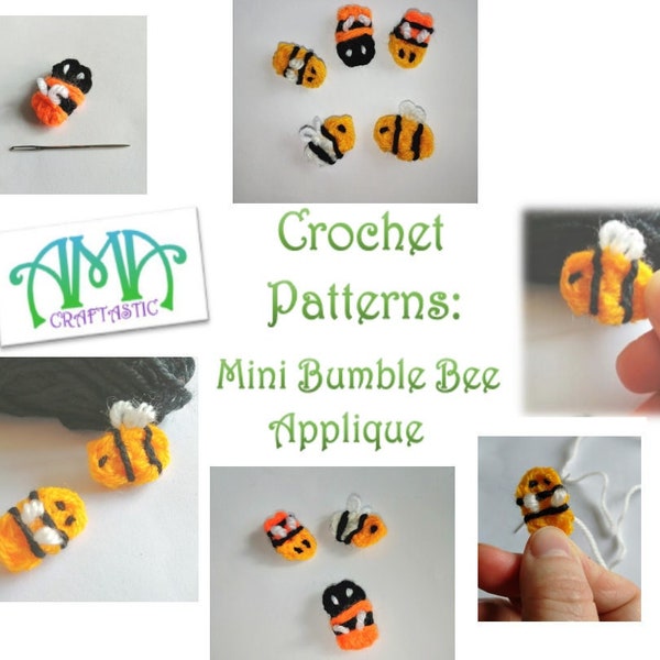 PDF Crochet Pattern Mini Small Bumble Bee Motif Applique  - AMAcraftastic - Tutorial with photo guide and full instructions