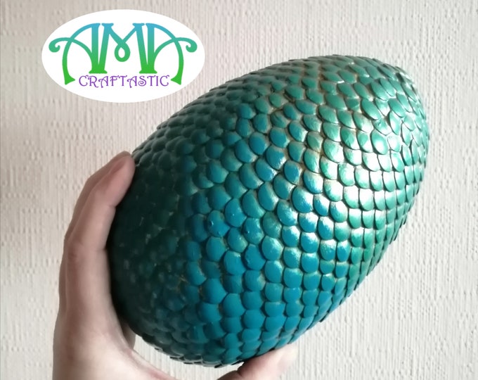 Extra Large Metal Blue Sea Dragon Egg, 20cm Tall, Handmade in the
