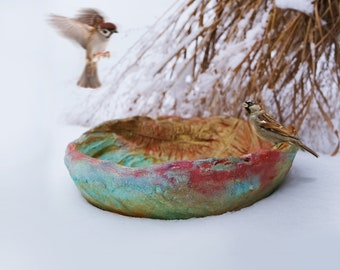 Handmade Concrete Bird Bath: Blue & Red Garden Decor