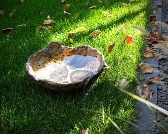 Baño para pájaros y decoración de jardín, arte para exteriores cuidadosamente elaborado, captador de lluvia decorativo