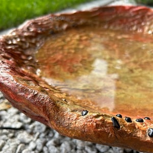 Majestic Handmade Concrete Bird Bath | Red Green Garden Bowl | Outdoor Bird Feeder | Unique Garden Decor Gift