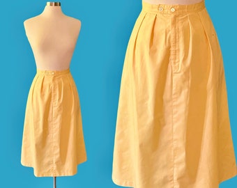 Vintage 1980's Yellow Midi Skirt Size 8 With Pockets