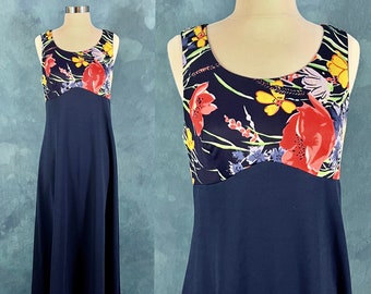 Vintage 1970's Empire Waist Floral Sleeveless Maxi Dress