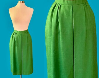 Jupe mi-longue verte des années 80 avec poches