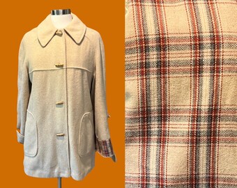 Vintage 70's O-Kay Fashions Toggle Button Coat With Plaid Accents