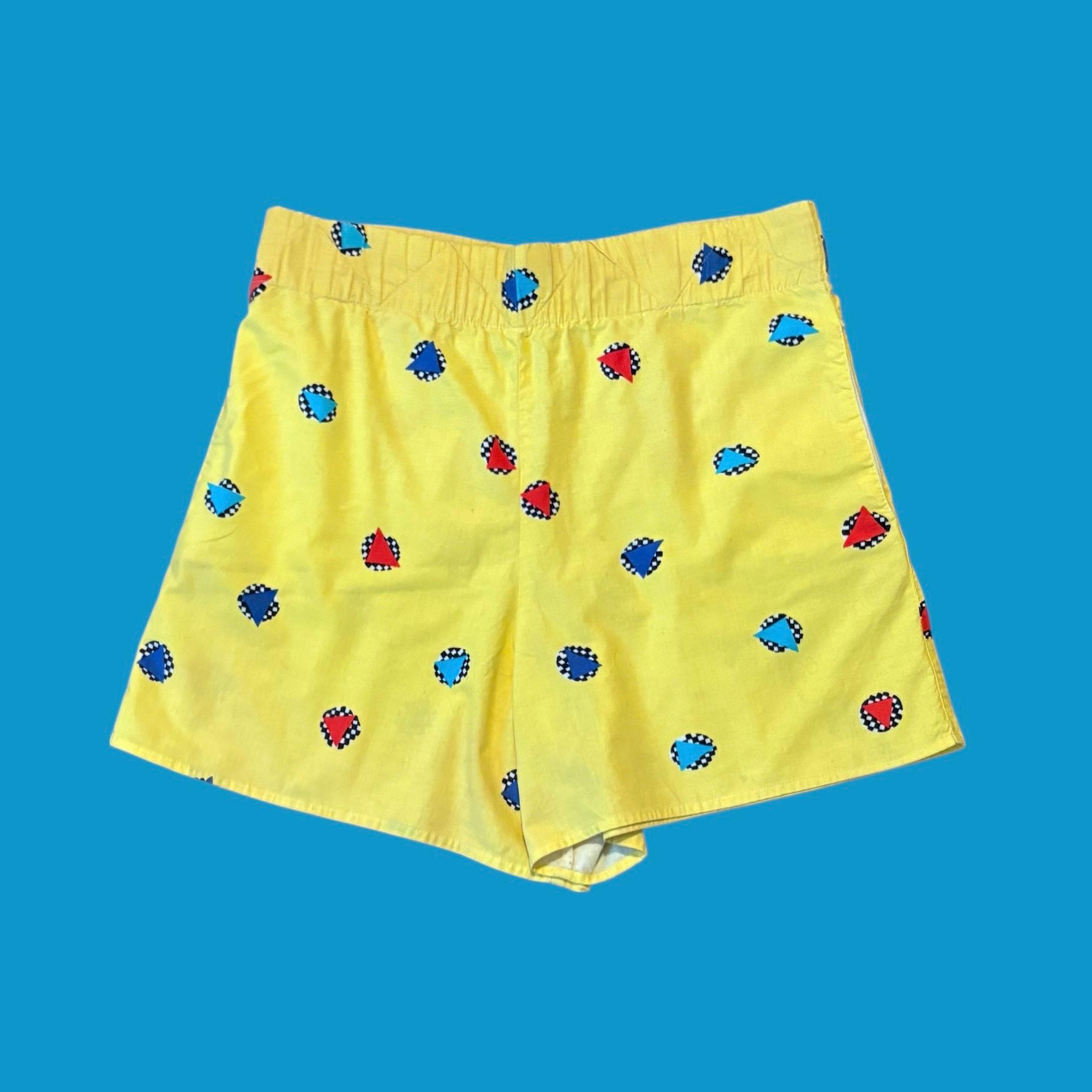 Bermuda Vintage Années 80 Rayures Bleu Vert Et Blanc, Coton, Taille ~36 - Occasion Très Bon état