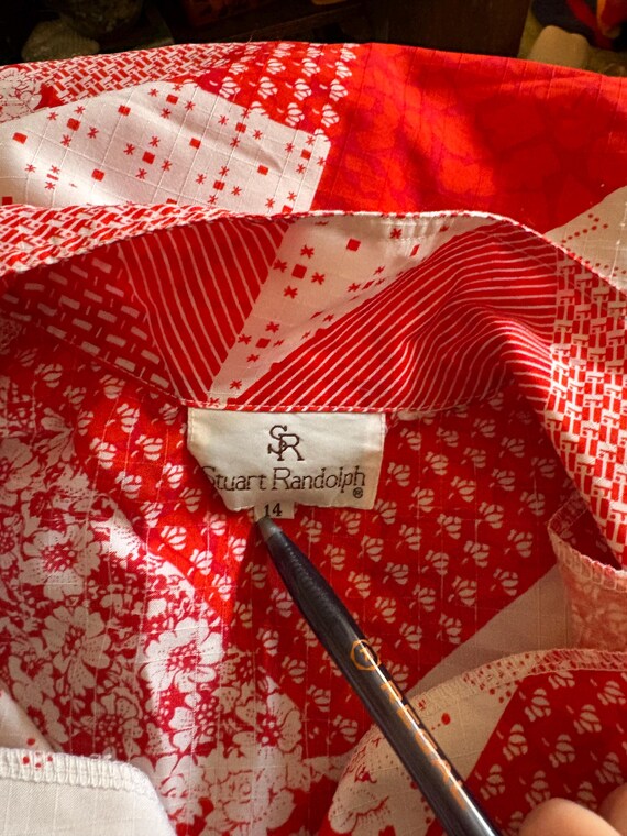 Vintage Stuart Randolph Patchwork Print Blouse Re… - image 2