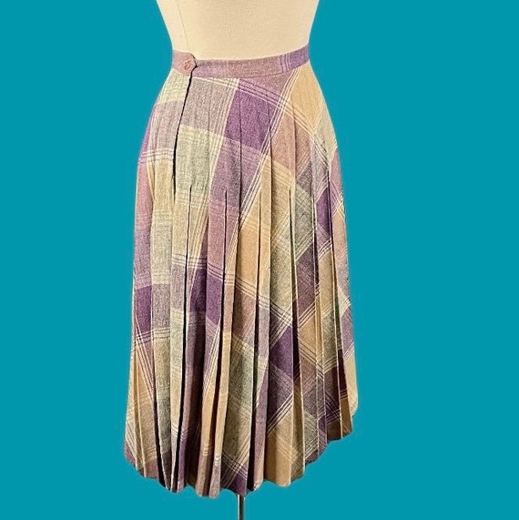 Vintage 70's Wool Pleated High Waisted Midi Skirt… - image 5