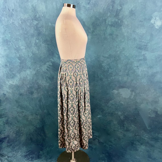 Vintage 80's Pleated Rayon Paisley Midi Skirt WIt… - image 3