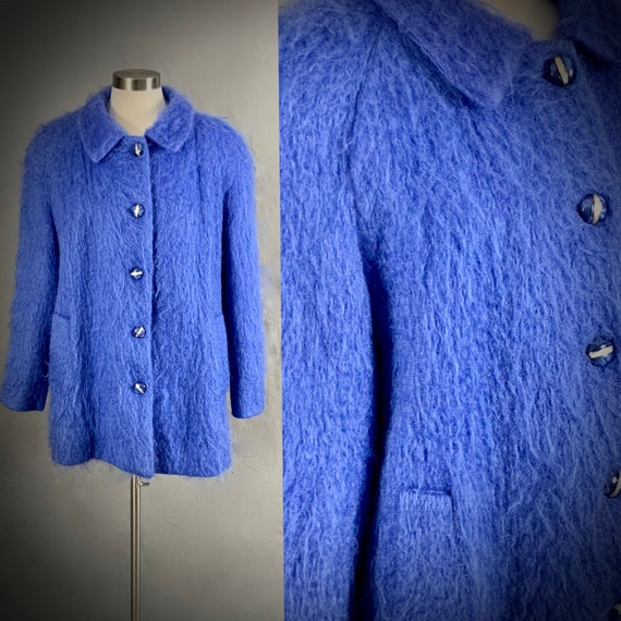 Vintage 1970's Periwinkle Mohair Swing Coat Wool M