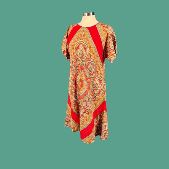 Vintage 70's Paisley Print Cotton Short Sleeve Dr… - image 6