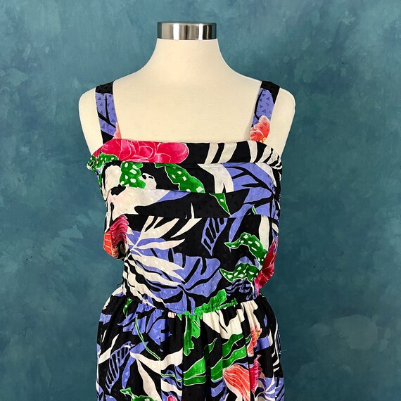 Vintage 80's Silk Tropical Print Sundress With Po… - image 5