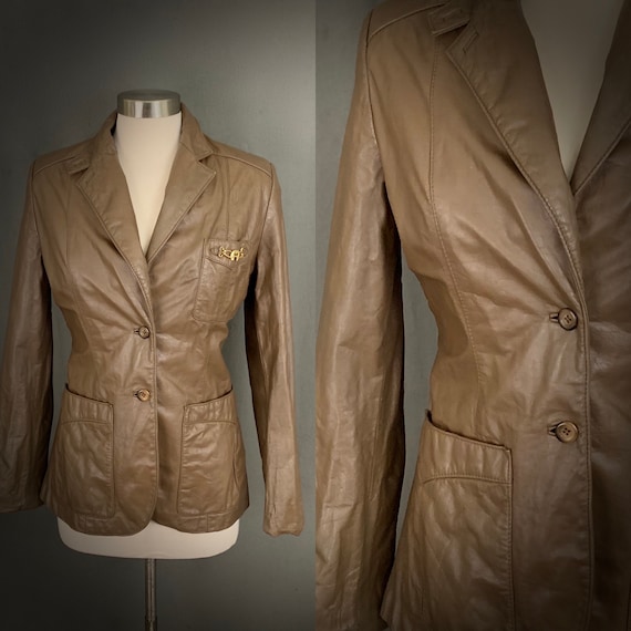 1970's Women's Taupe Brown Leather Fall Blazer Jac