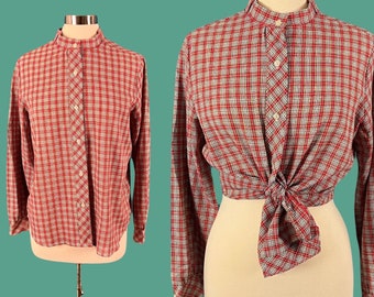Vintage 80's Band Collar Button Down Blouse