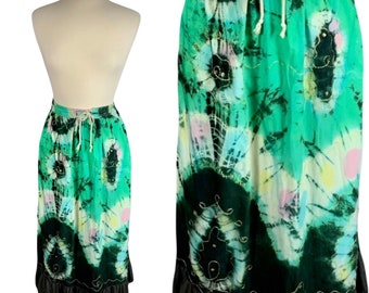Vintage 1980's Tie Dye Midi Skirt With Glitter Thread And Sequins