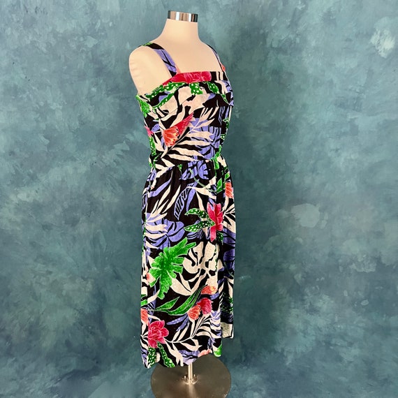 Vintage 80's Silk Tropical Print Sundress With Po… - image 9