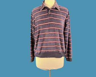 Vintage 80's Unisex Long Sleeve 2 Button Velour Pullover