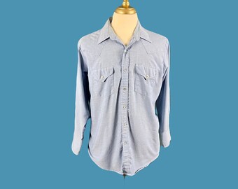 Vintage Ely Cattleman Light Blue Pearl Snap Shirt