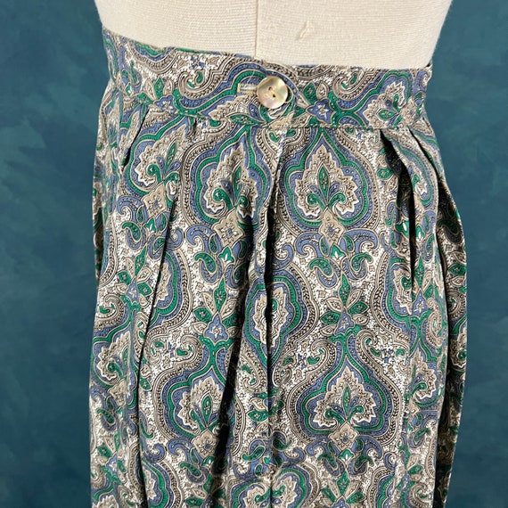 Vintage 80's Pleated Rayon Paisley Midi Skirt WIt… - image 6