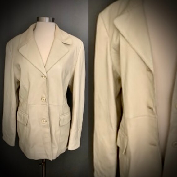 Vintage Women/'s Soft Cream Colored Turkish Leather Women/'s Overcoat