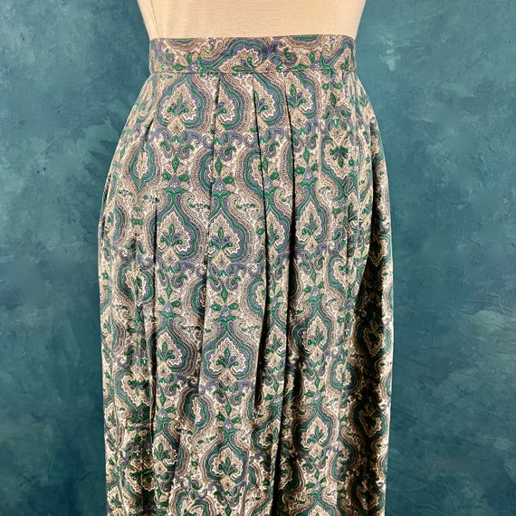 Vintage 80's Pleated Rayon Paisley Midi Skirt WIt… - image 4
