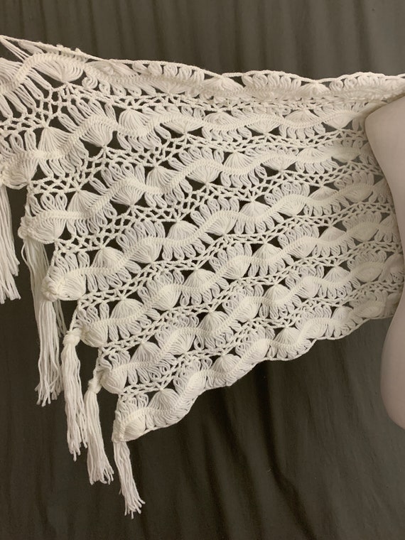 Vintage 70's White Crochet Scarf Wrap Shawl - image 10