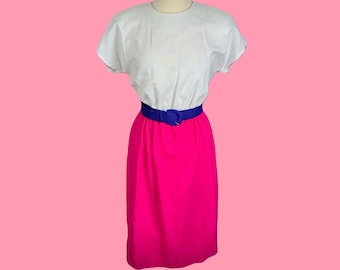 Vintage 80's Leslie Fay Color Block Belted Dress