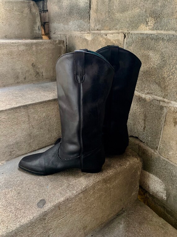 1970's Women's Black Square Toe Roper Cowboy Boot… - image 4