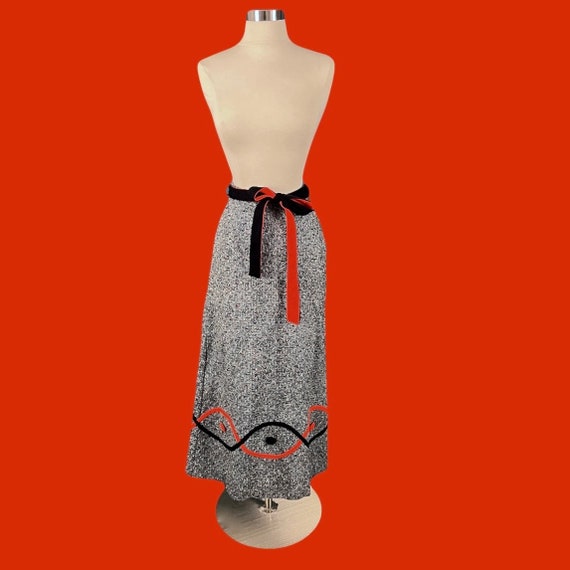 1960's Vintage Color Fleck Maxi Skirt Felt Appliq… - image 3