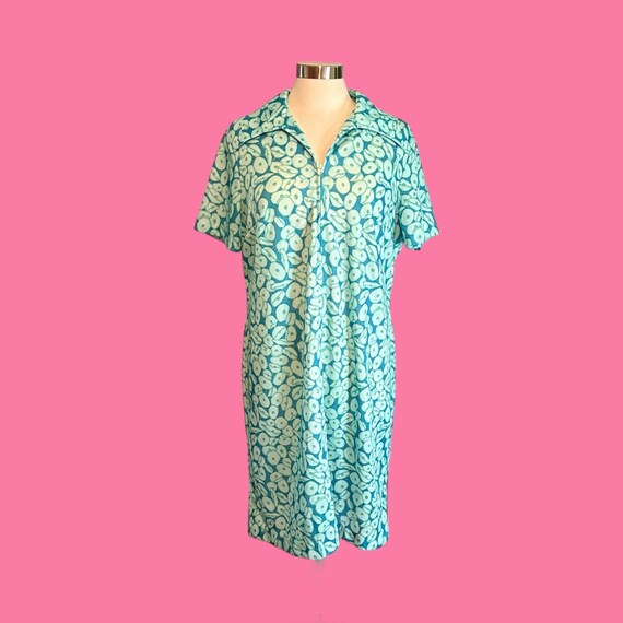 Vintage 70's 3/4 Zipper Print Housedress - image 3