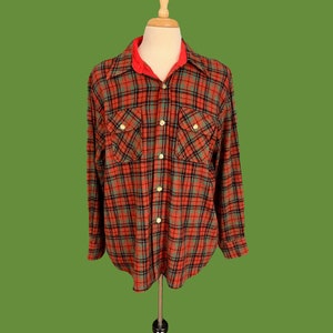 1970&#39;s Men&#39;s Red Wool Plaid Flannel Size XL by Philip Scott Inc