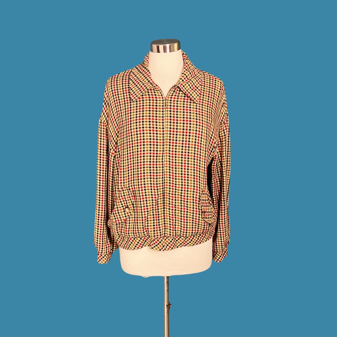 Vintage 1080's Multi Color Gingham Zip up Bomber Jacket - Etsy