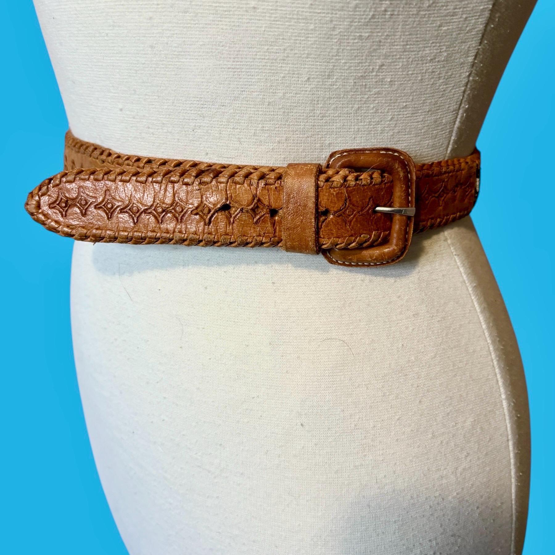 ?Vintage 80s Artisan Handmade Guatemalan Leather Belt Chapín Handwoven Belt | Maya Artisan Guatemalan Belt  main image 2