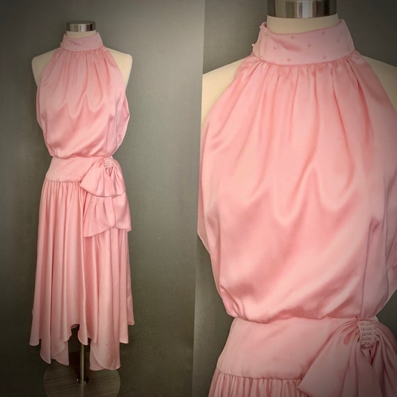 1970's Dessy Creations New York Pink Satin Halt