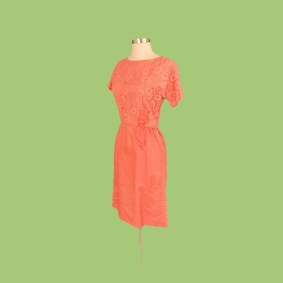 Vintage 50's Cocktail Dress Coral Colored Short Sleeve Wiggle Dress With  Bow - Etsy