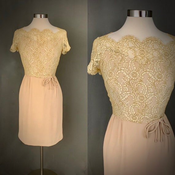 1960's Formal Dress Scalloped Lace Neckline Cockta