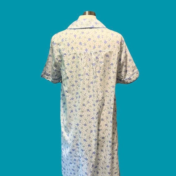 1970's Blue and White Floral Pearl Snap Button Ni… - image 3