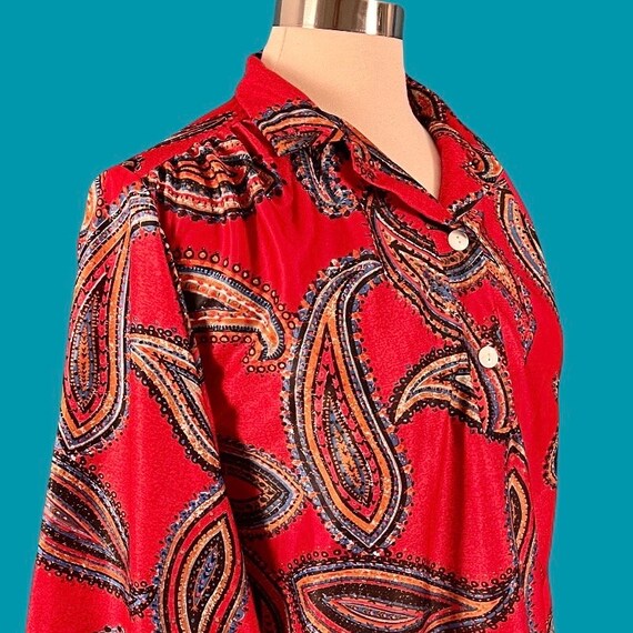 Vintage 70's Wide Sleeve Polyester Paisley Print … - image 9
