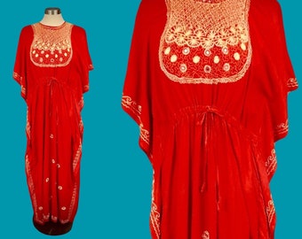 Women's Vintage Bhuri Red Gold Embroidered Kaftan